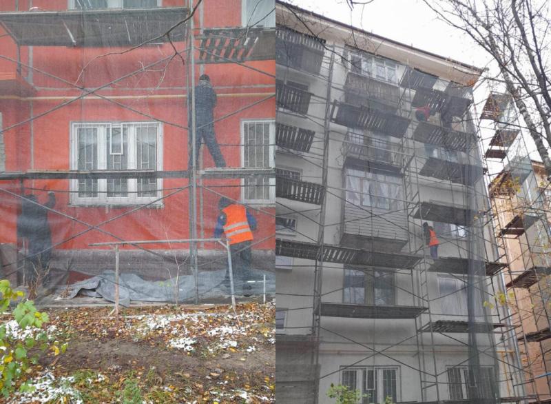 Покраска фасада дома 14 на улице Героев Курсантов