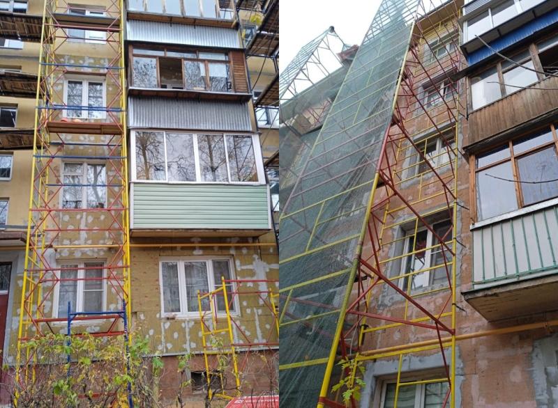 Работы по утеплению фасада продолжаются на улице Гагарина д.34