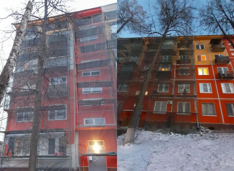 Покраска фасада дома 14 на улице Героев Курсантов