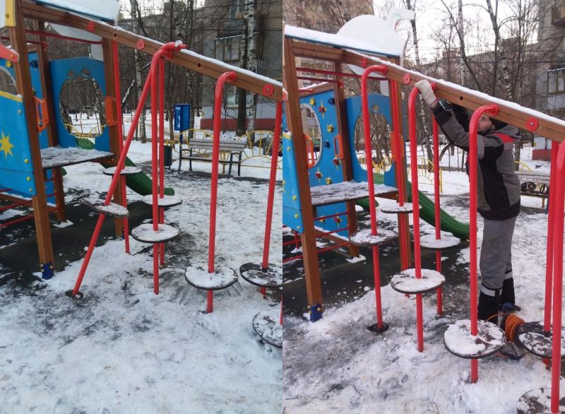 Сотрудники Автобытдор производят ремонт элементов на детских площадках